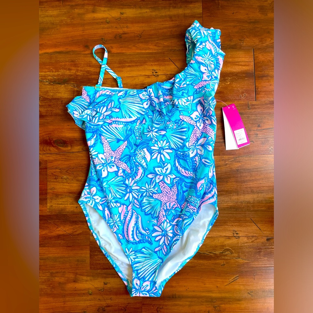 Lilly Pulitzer Caelum Ruffle one-piece, size 12, NWT
